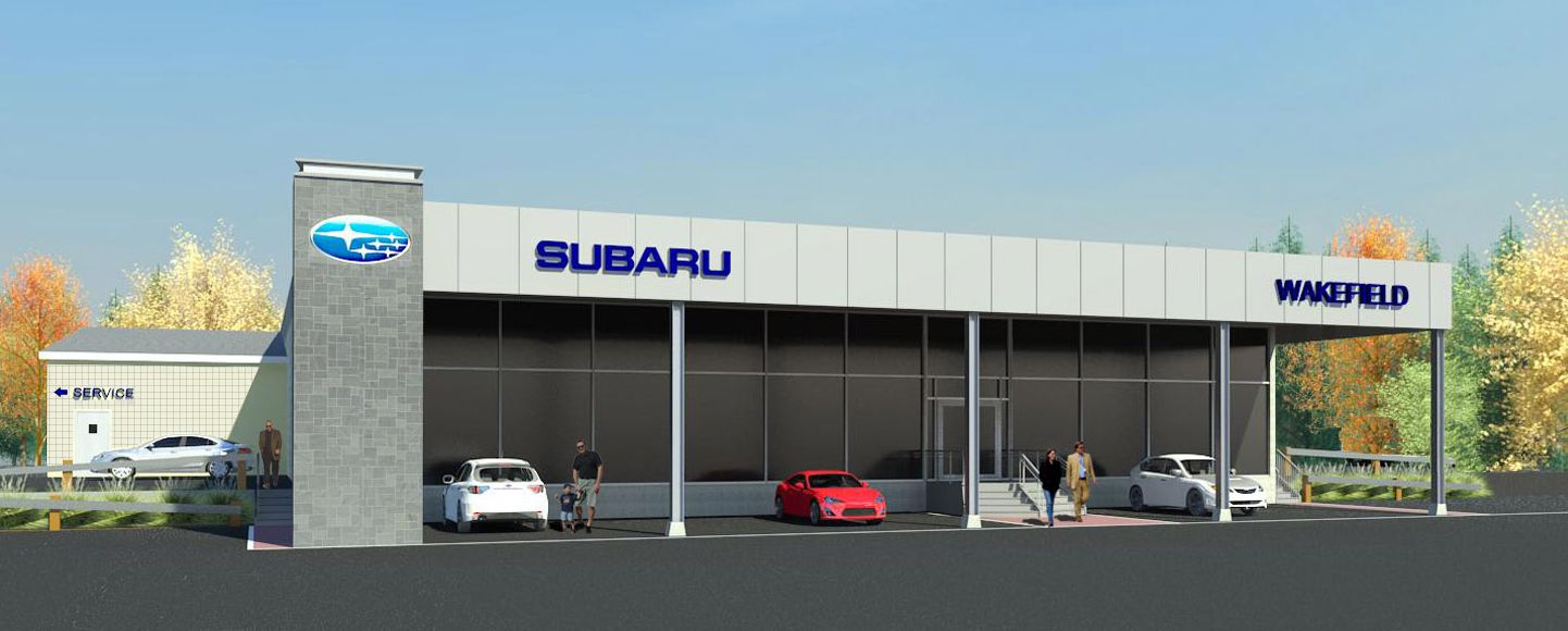 Rendering of Subaru Dealership. Courtesy of Bruce Ronayne Hamilton Architects