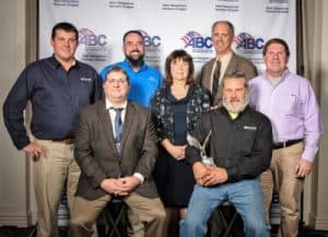 UNH Holloway Commons Project Team: (back row l-r)) Jamie Stewart (NBC Project Foreman), Gabe Di Nicola (NBC Project Foreman), Douglas Bencks (University of New Hampshire’s Architect and Director of Campus Planning), Richard Rouleau (University of New Hampshire’s Project Manager II);