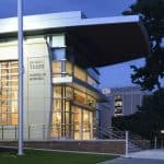 Exterior shot at night.