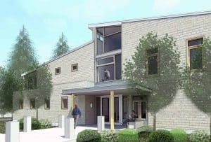 Congregation Beth Shalom West Entry. Rendering by Abacus Architects