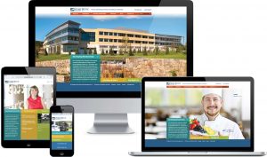 Example of hobbsbrook.com’s responsive design on multiple digital platforms. Home page images cycle between photos of people and buildings within the HBM portfolio.