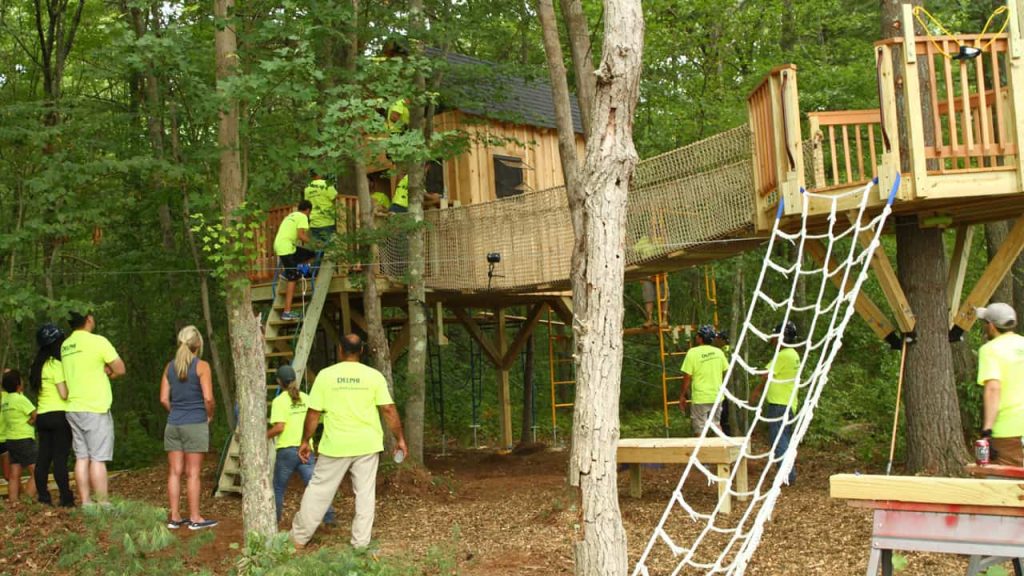 Delphi team making finishing touches on the treehouse