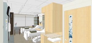 A full working mock-up of a “new” patient room on both campuses reflects the changes that UMass will bring to the medical center’s hospitals in the coming years.