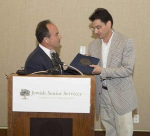 Mayor Joseph P. Ganim presenting a certificate of recognition to Jeffrey Radler, Chairperson of Jewish Senior Services, photo by Regina Madwed, Capitol PhotoInteractive
